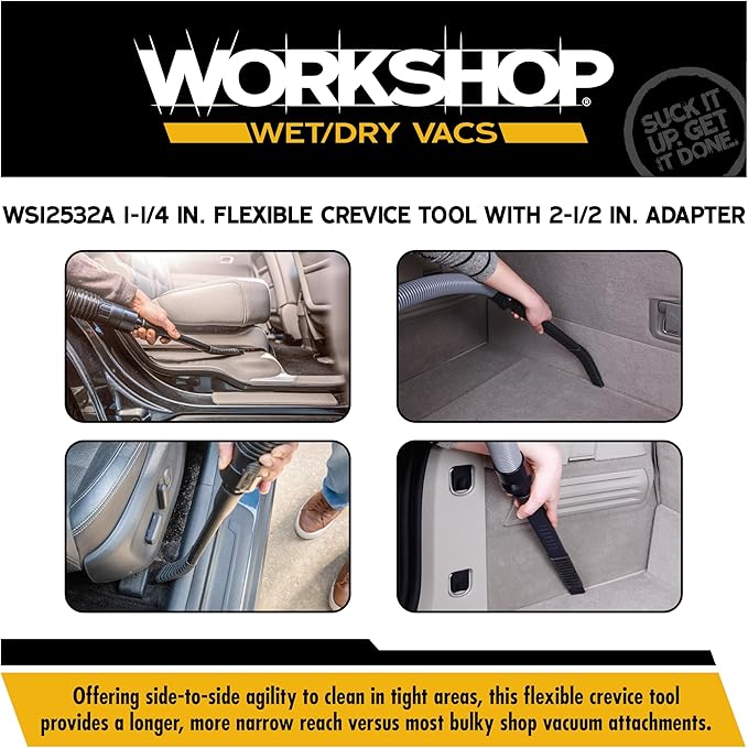 WORKSHOP Wet/Dry Vacs Shop Vacuum Accessories WS12532A Flexible Crevice Tool Attachment for Wet Dry Vacuum Cleaners, Fits Most 1-1/4-inch and 2-1/2-inch Extension Wands and Hoses