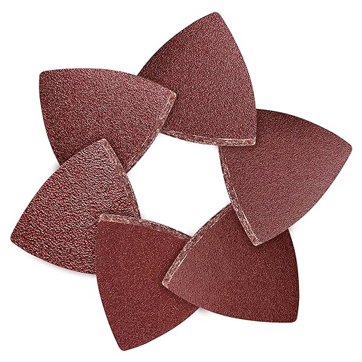 100pcsTriangle Sanding Paper Set, 60-240 Grit, Fits 3-1/8" Oscillating Tools - Aluminum Oxide Hooks & Loop for Wood, Metal, Drywall