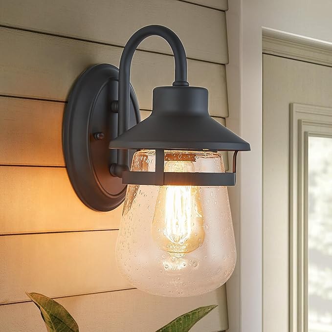 Outdoor Wall Sconce with Clear Seeded Glass Shade,Waterproof Exterior Fixture in Oil Rubbed Bronze Finish,Suit for Wet Locations,Easily Installed in Porch Patio Entryway,Doorway,Corridor