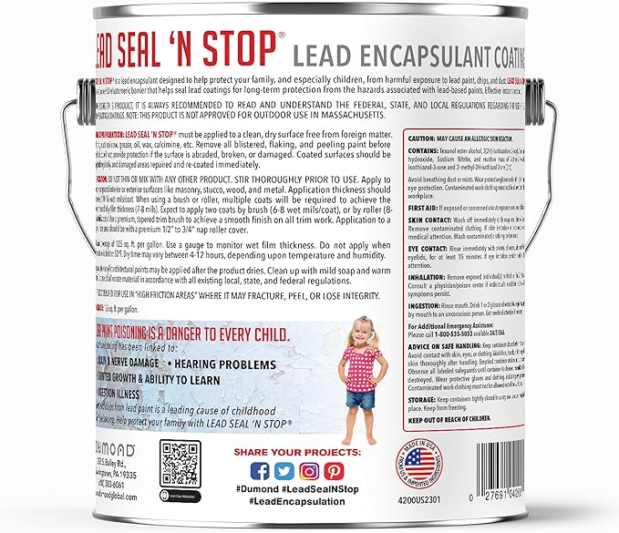 Dumond Lead Seal 'n Stop Lead Encapsulant Coating, Stops and Encapsulates Interior and Exterior Lead Based Paints, Long Term Protection for Your Entire Family, 1 Gallon