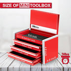 P.I.T. Mini Red Tool Box, Portable 3 Drawer Steel Stackable Tool Box with Magnetic Tab Locking, Red Micro Top Chest with Liner for Tools Storage and Organizers, Home DIY