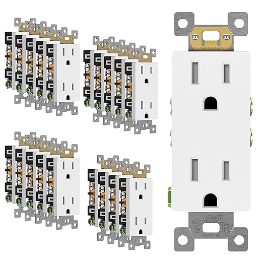 ENERLITES 20 Pack Matte White Decorator Receptacle, Standard Electrical Wall Outlet, 15A 125V, Self-Grounding, 2-Pole, 3-Wire, 5-15R, UL Listed, 61502-TR-MW, Tamper Resistant