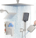 Shower Faucet Set, 12" Ceiling Mount Rainfall Shower System with 2 Rain Shower Head and Multi-function Handheld Head Push Button Diverter Shower Faucet Trim Kit (12", Brushed Nickel)