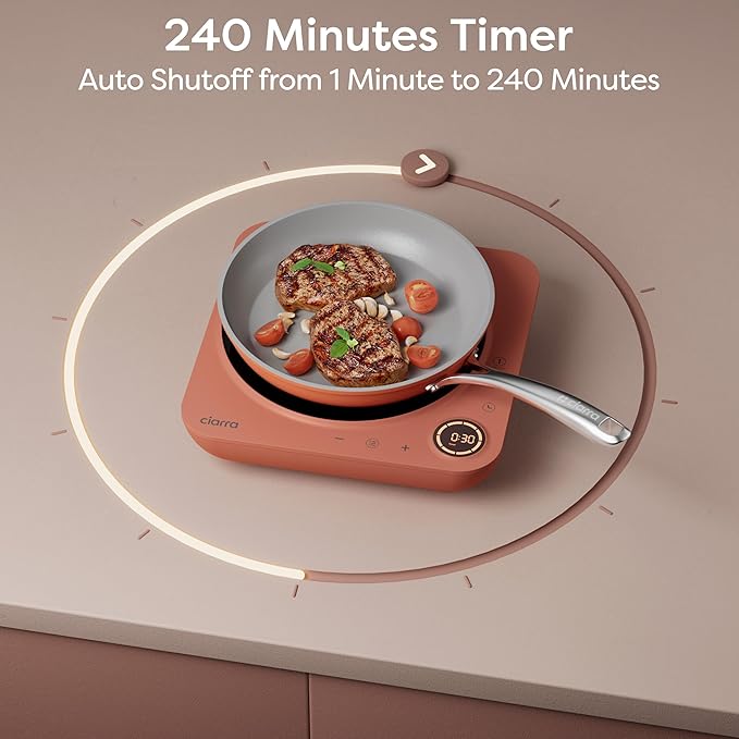 CIARRA Slim Portable Induction Cooktop – Single Burner Electric Stove with Touch Sensor, Digital Timer & Safety Lock for Countertop Cooking, Efficient Induction Cooker for Home Use, Orange