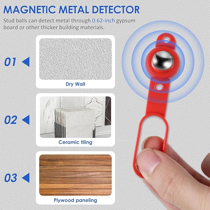 1Pcs 52300 Magnetic Stud Finder, 27 Pounds Of Pull Power Studball, No Batteries Magnet Stud Finder Wall Scanner Detect Nails, Screws, Metal Through 5/8" Drywall or 3/4" Plywood Paneling