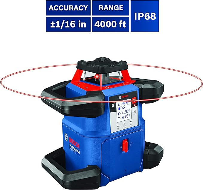 BOSCH GRL4000-80CHV REVOLVE 18V Connected Self-Leveling Horizontal/Vertical Rotary Laser, Includes CORE18V 4 Ah Battery & Charger, Receiver, Wall Mount, Remote Control, Carrying Case, & Accessories