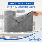 Greenfound Microfiber Cleaning Cloth Roll -80 Pack,Tear Away Towels for Car,Reusable Paper Towels Washable,Super Absorbent,Lint Free Cleaning Rags for House,Kitchen,Window-11.5"×11.5"(Check Grey)