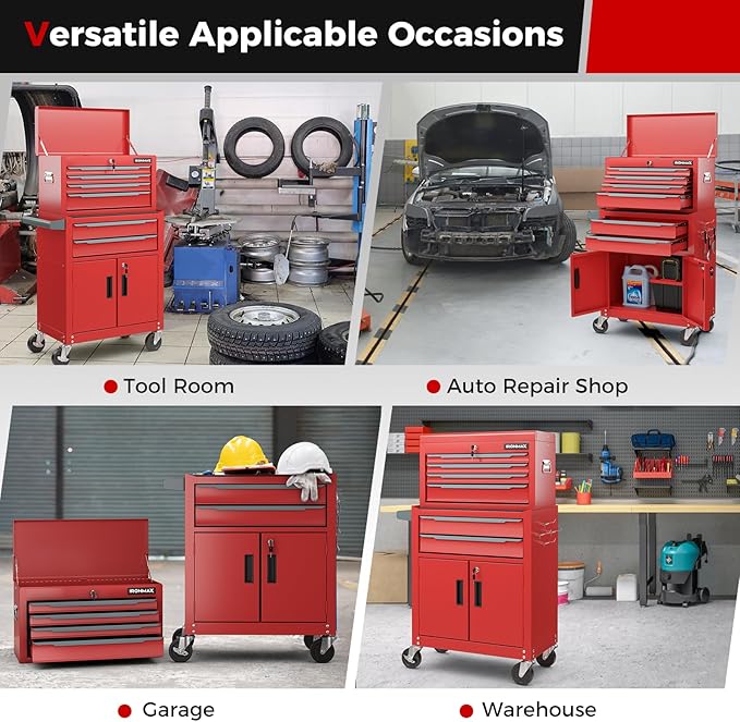 Goplus Tool Chest, 6 Drawers Extra Large Rolling Too Storage Cabinet with 4” Universal Lockable Wheels, Auto Lock, Protective Liner, 2-in-1 Heavy Duty Tool Box for Garage, Workshop