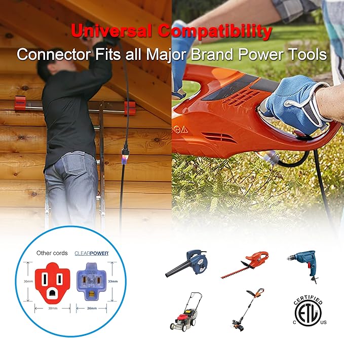 Clear Power 80 ft Outdoor Extension Cord 16/3 SJTW with Lighted Locking Connector, Black, Water & Weather Resistant, Flame Retardant, 3 Prong Grounded Plug, CP10128