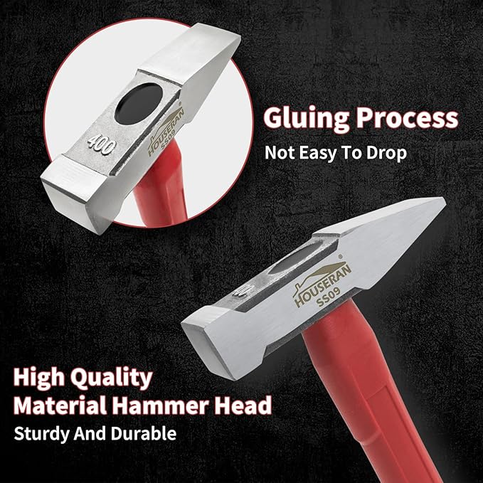 2-Piece Outdoor Axe and Engineer Hammer Set, 13.8" Camping Hatchet with Forged Steel Blade & 400g Cross Peen Hammer, Shock-Absorbing Grip, for Wood Splitting, Bushcraft, DIY, Metalworking