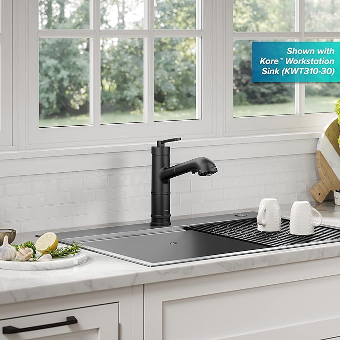 KRAUS Allyn Pull-Out Single Handle Kitchen Faucet in Matte Black, KPF-4103MB
