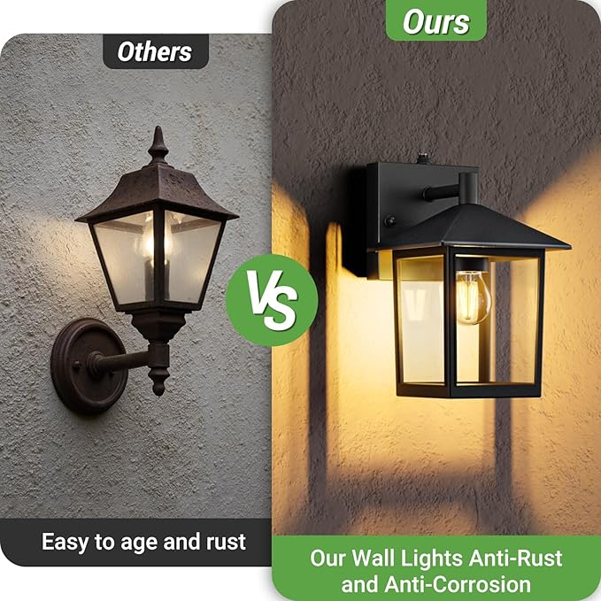 zemty Dusk to Dawn Outdoor Lighting Fixtures Wall Mount, Matte Black Outdoor Porch Lights with E26 Socket, Waterproof Exterior Wall Sconce for House, Doorway, Garage 2Pack (Bulb Not Include)