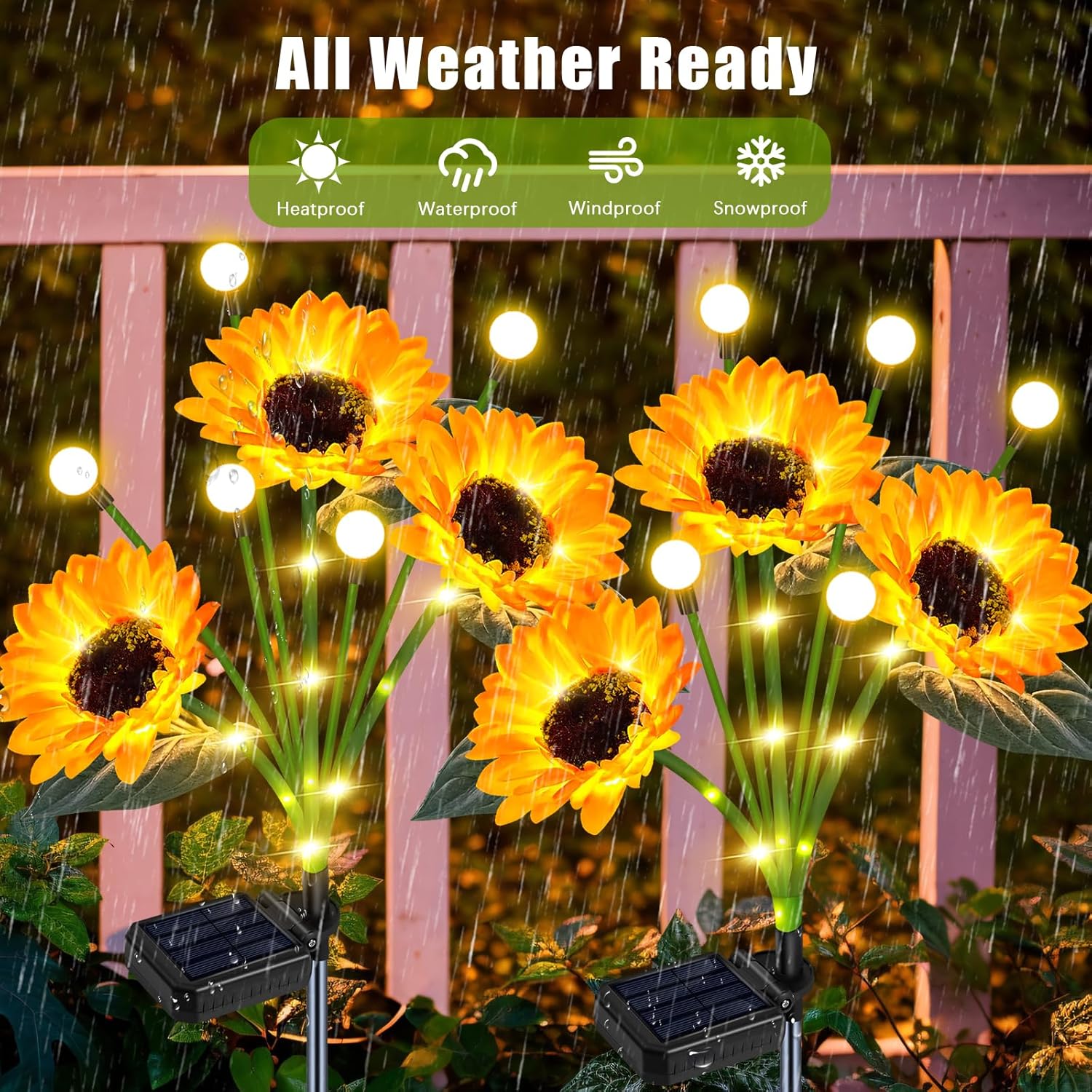 Solar Garden Lights Outdoor - Upgraded 4 Pack Solar Sunflowers Outdoor Waterproof with Firefly Lights,Garden Decor for Outside Yard Patio Lawn, Gardening Gifts for Mom Women Grandma