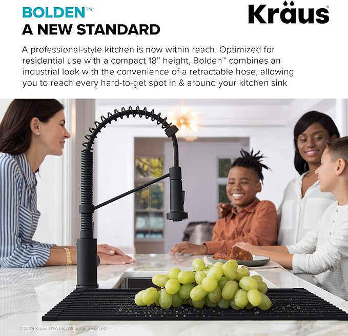 KRAUS Bolden Commercial Style 2-Function Single Handle Pull Down Kitchen Faucet in Stainless Steel/Matte Black, KPF-1610SSMB (Pack of 1)
