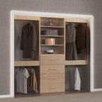 Modular Closet Organizer, 60" Wide, Hanging & Drawers, Wood Tower for Walk-In Closets, Wall-Mounted Wardrobe Organizer