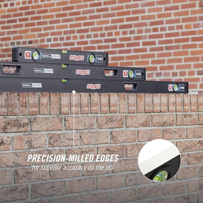 CHANNELLOCK 78-Inch, Professional-Grade Magnetic Aluminum Box Level with Solid Block Acrylic Vials, 5200-0078M