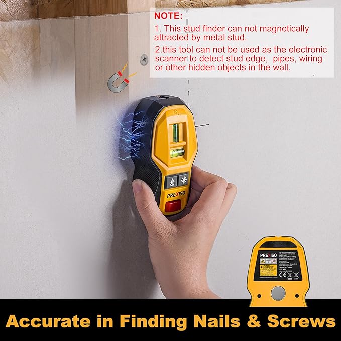 PREXISO 2-in-1 Rechargeable Cross Line Laser Level with Magnetic Stud Finder, Compact Line Lasers with LED Bubble Vials for Accurate Marking, Stud Detector Wall Scanners for Hanging Frames & Pictures