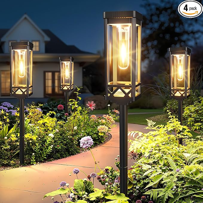 KOOPER Taller Solar Pathway Lights Outdoor, 4 Pack Upgraded Brighter Solar Garden Lights Solar Powered, Up To 15 Hours Outdoor Solar Lights for Yard Landscape Lighting Path Walkway Driveway Sidewalk