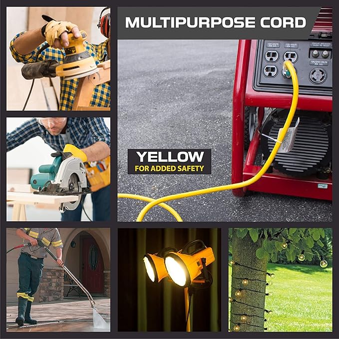 Iron Forge Cable Weatherproof 6 Ft Outdoor Extension Cord - 14/3 SJTW 15 Amp Heavy Duty Yellow Extension Cord 3 Prong - Lighted End