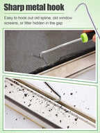 Screen Repair Kit - 3 in 1 Screen Tools Including Screen Roller Screen Spline (32 ft) Removal Hook and Instruction for Replacing & Installing Door Window Screens