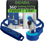 GEARit 360 Rotating Flat Plug Short Extension Cord with 3 Outlets (2ft, Navy) 16AWG/13A 3 Prong Wire, Outlet Saver for Home Office Dorm Room Essentials, ETL Certified