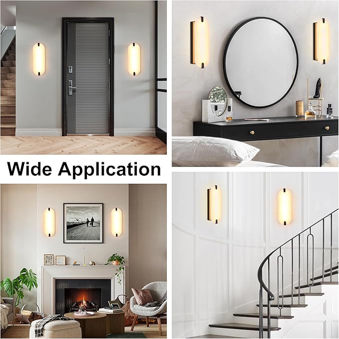 ZEROUNO 14.2 inch Alabaster Wall Sconces, Natural Marble Wall lamp,Dimmable Alabaster Wall Light Fixtures for Stairs Bathroom Living Room Bedroom or Vanity,Hallway