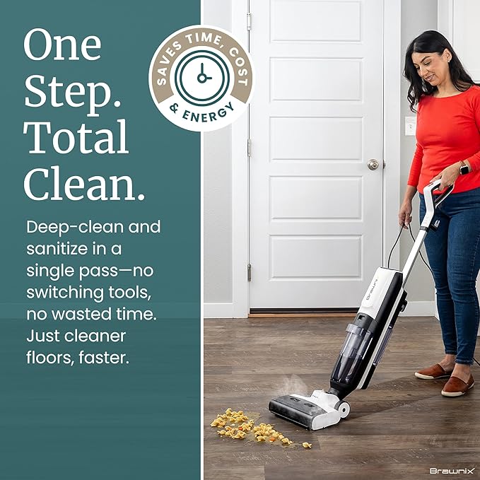Steam Wet Dry Vacuum | 3-in-1 Steam Mop Picks Up Debris, Deep Scrubs, & Steam Sanitizes All At Once | Auto Self Cleaning | Smart Steam Mop for Hard Floors with Digital Display [White]