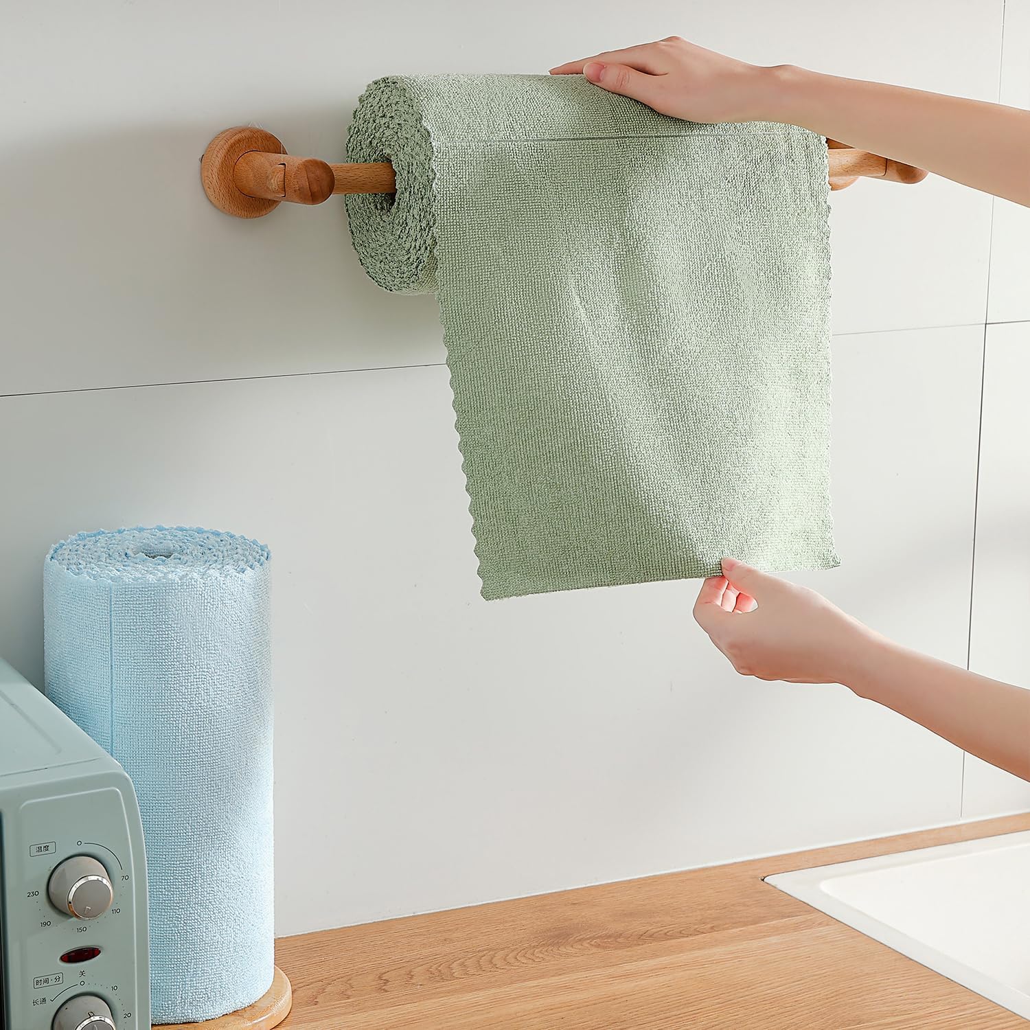 80 Pack Microfiber Cleaning Cloth Roll,Lint Free Rags & Tear Away Reusable Towels Washable Scratch,Ultra Absorbent Dish Rags(12" x 12") for Car Kitchen Home Garage-Green