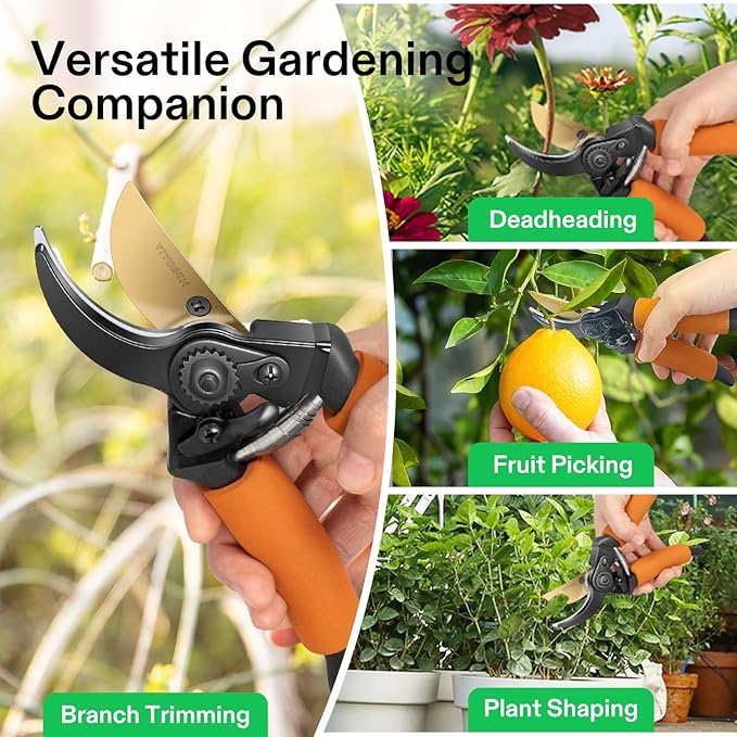 VIVOSUN 8.5" Bypass Pruning Shears for Gardening, Heavy-Duty Garden Scissors, Ultra Sharp Pruners with 3/4 in. Cut Capacity SK5 Blades, Thick Cushion-Covered Handle and Safety Lock