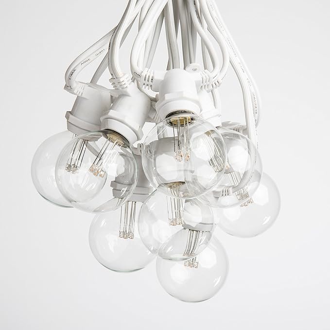 Hometown Evolution, Inc. 100 Foot C9 Commercial LED G50 Globe String Lights with 80 LED G50 Clear 2 Inch .6 Watt Bulbs and White Wire