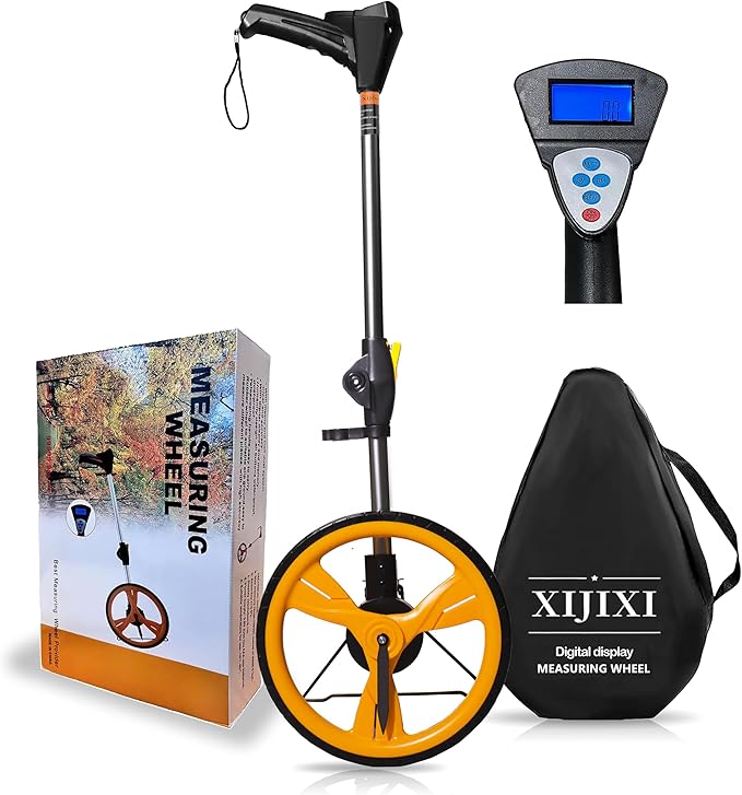 Measuring Wheel Digital Display,Folding Portable Distance Measurement Wheel,12.5”Diameter Wheel,Carrying With cloth backpack(Yellow）