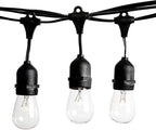 100 Foot Commercial Outdoor String Lights with 50 Suspended Sockets and S14 11 Watt Bulbs (+ 2 Free Spares) - E26 Vintage String Lights for Patio, Yard, Deck, Cafe, Bistro and More