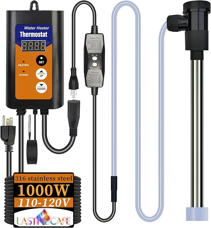 316 1000W Fully Submersible, Portable Electric bucket and Hot Tub immersion Water Heater with Temp Control, GFCI Leakage Protection for Bathtubs, Buckets, Pool, Baptistry & inflatable pool