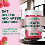 Creatine Monohydrate Gummies for Men & Women-5g of Creatine Monohydrate per Serving - Sugar Free,Vegan, Raspberry Flavor, 120 Count