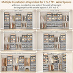 Aheaplus Closet System with 12 Drawers, 8.5-11.5Ft Wood Closet Organizer System with 4 Hanging Rods & 3 Towers, 4Ft & 6Ft L-Shaped Walk-in Closets Wardrobe Organizer Clothes Rack, Set of 3, Grey