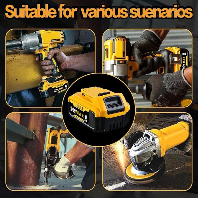 Compatible with power tool lithium batteries with custom labels. Compatible with Dewalt 20V Max tools, compatible with Dewalt 20 volt lithium batteries DCB200, DCB201, DCB203,etc. Cordless power tools