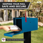 Ilyapa Modern Mailbox for Outside Post Mount - Blue Powder Coated Metal Mailbox, Waterproof Letter Box for Parcels, Recessed Magnetic Close Door