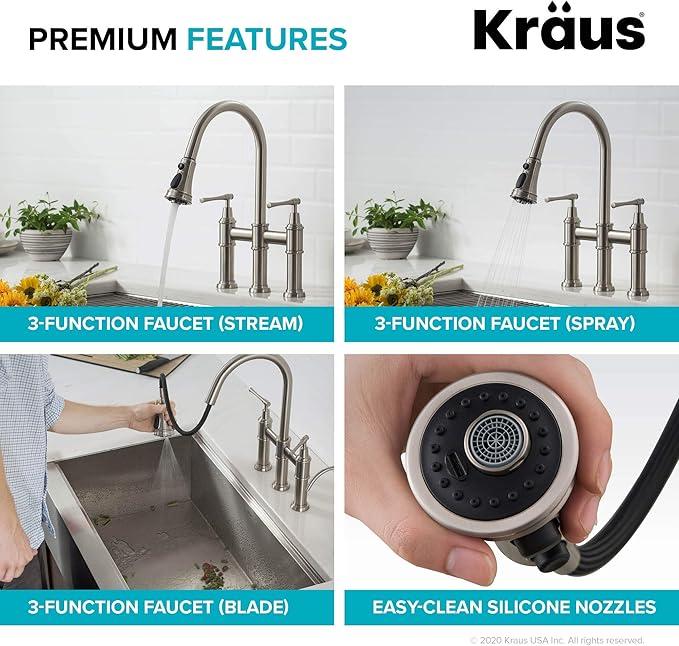KRAUS Allyn Transitional Bridge Kitchen Faucet with Pull-Down Sprayhead in Matte Black, KPF-3121MB