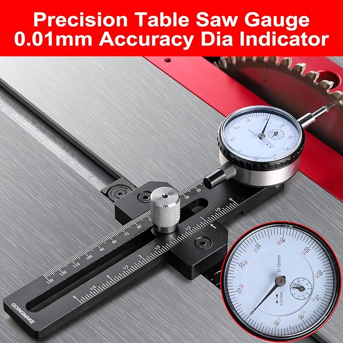 Table Saw Gauge Dia Indicator for Table Saw and Band Saw,0.01mm Accuracy Calibration Tool,Table Saw Jig Guide Fits for 3/4" T Slot U Slot,Table Saw Accessories for Woodworking,Machinery