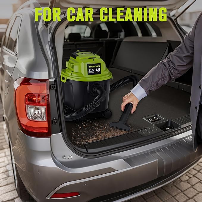 2.5 Gallon Small Shop Vac, 1.5 Peak HP Mini Shop Vac with Blowing Function, 15Ft of Cleaning Reach, 3 in 1 Shop Vacuum Wet and Dry for Floor/Car/Garage