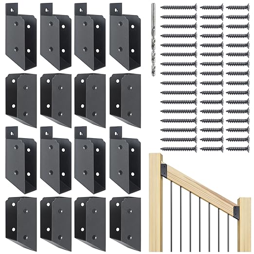 201 Stainless Steel 2" x 4" (1 ½" x 3 ½" Actual) Deck Railing 30° Stair Connectors, for Deck Railing Stair Handrail Connection Installation Deck Railing Bracket (8 Pair-Black)