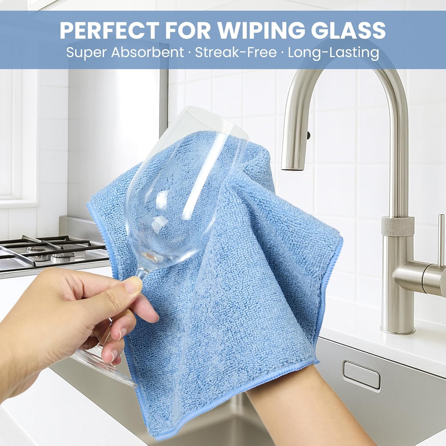 Microfiber Cleaning Cloth, 12 Pack Blue Cleaning Rags for Housekeeping, Reusable Microfiber Towels for Car, Kitchen, Bathroom and Household Cleaning Supplies, 11.8"X11.8"