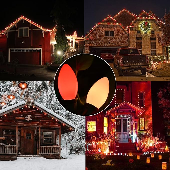 SUNSGNE 25 Pack C9 Red Christmas Light Bulbs, 7 Watt Red Incandescent Christmas Replacement Light Bulbs, E17 Intermediate Base