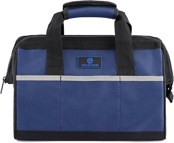 Tool Bag 13'', Wide Mouth Tool Organizer for Tool Storage, Heavy Duty and Water Proof, Blue & Black