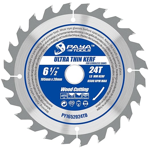 6-1/2-Inch 24-Tooth Circular Saw Blade, 0.059" Ultra Thin Kerf Blade 20mm Bore (16mm Reduction Ring Included),TCT ATB Framing Blade for Wood Fast Cutting