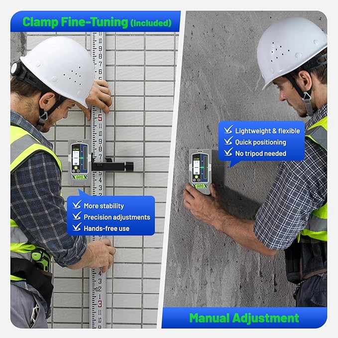 Laser Detector, Huepar Pro LCD & LED Laser Receiver LR300 for Laser Level -Green&Red Beams Outdoor, Compatible with Huepar & Pro Laser Levels with Pulse Mode, Up to 660Ft, IP65, Magnet, Clamp Included