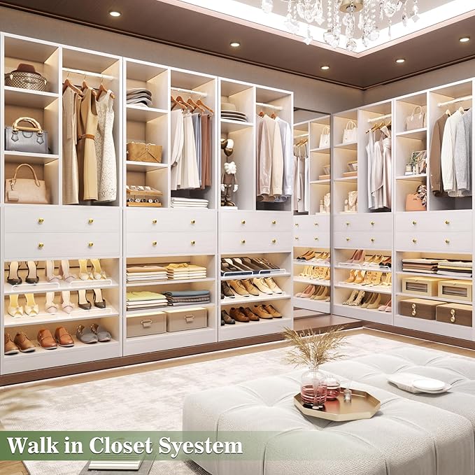 Closet System, 28"/2.4 FT Small Closet Organizer System with Drawers and Shelves, Walk-in Closets Systems for Small Closets, Free Standing Reach in Closet Tower, White