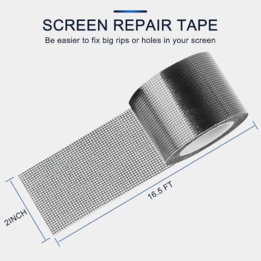 Window Screen Repair Kit 2 in X 16.5FT 3-Layer Strong Adhesive & Waterproof Tape Fiberglass Covering mesh, Repair for Window Screen and Screen Door tears Holes (2 in X 16.5FT)