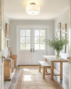 Gold Semi Flush Mount Ceiling Light, 3-Light 12.5" Ceiling Light Fixture with White Pleated Fabric Shade, Drum Lamp for Nursery Hallway Bedroom Kitchen, AD-25036-3SF-GD