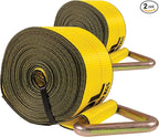 US Cargo Control 4" x 30' Winch Straps with D-Rings (2-Pack), 5,400 LBS Working Load Limit, Heavy Duty Flatbed Tie Downs, Yellow 4 Inch Straps for Flatbed Trailers, Trucks, and Cargo Securement